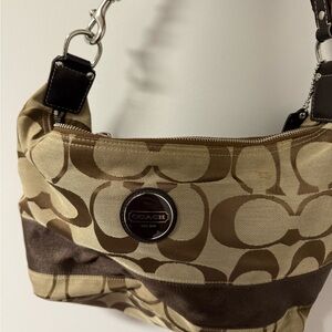 Coach Signature Brown and Tan Shoulder Bag